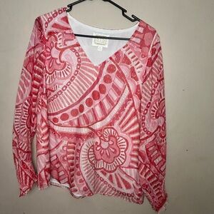 Sail To Sable v neck long sleeve white kaleidoscope print blouse size medium
